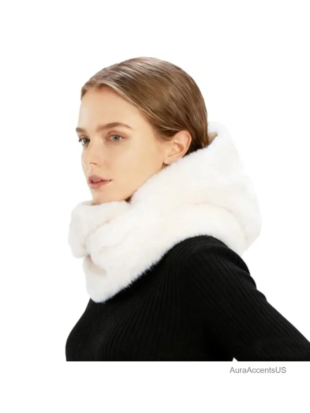 Faux Fur Hood & Infinity Scarf Combo Winter Neck Wrap for Women Men